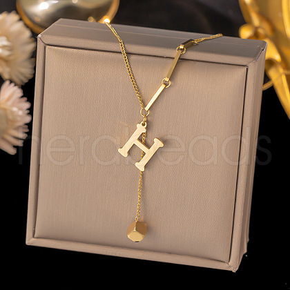 304 Stainless Steel Cube Initial Pendant Necklaces FS-WG9AF3A-25-1