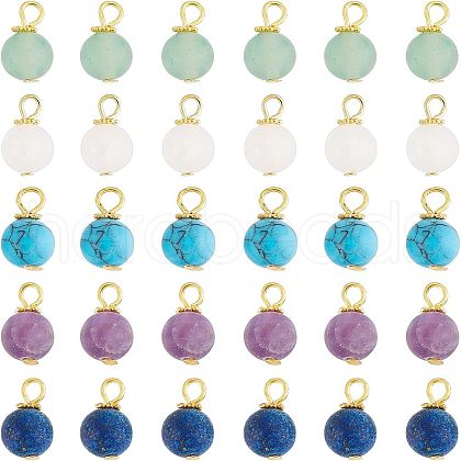 SUPERFINDINGS 60Pcs Frosted Natural & Synthetic Gemstone Charms FIND-FH0004-55-1