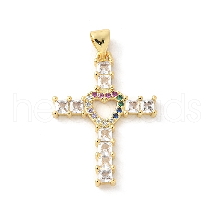 Brass Micro Pave Cubic Zirconia Pendants KK-P294-06G-04-1