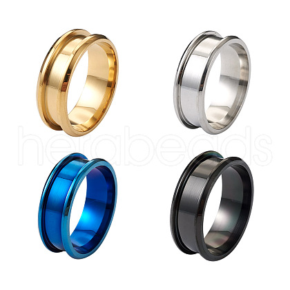 4Pcs 4 Colors Stainless Steel Grooved Finger Ring Settings STAS-TA0002-14A-1
