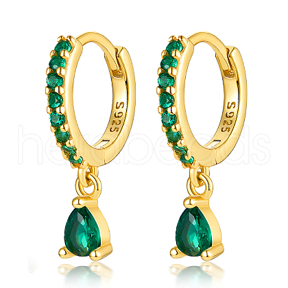 925 Sterling Silverr Micro Pave Cubic Zirconia Geometric Teardrop Hoop Earrings JL9080-3-1