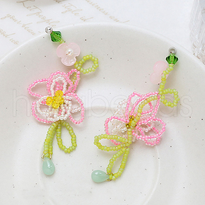 Glass Seed Beaded Woven Flower Pendant Deocrations INS-PW0002-12B-1