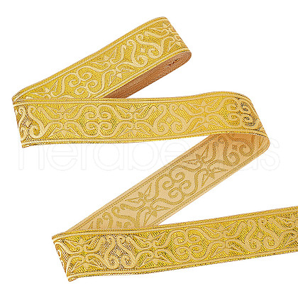 7.5 Yards Polyester Jacquard Flower Ribbon OCOR-WH0088-84C-1