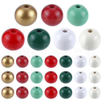 SOFPLATE 210Pcs 7 Colors Painted Natural Wood Beads WOOD-SP0001-06-1