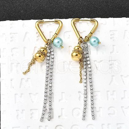 304 Stainless Steel Micro Pave Clear Cubic Zirconia Plastic Pearl Hoop Earrings EJEW-D308-05PG-1
