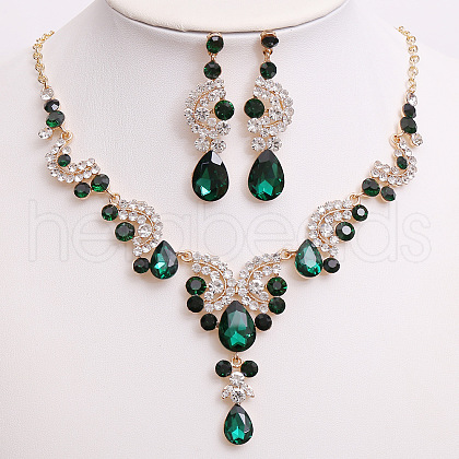 Teardrop & Moon Alloy Rhinestone Pendant Necklace & Stud Dangle Earring FS-WG0A8BD-01-1