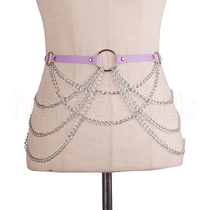Imitation Leather Alloy Curb Chain Tassel Waist Chains FS-WGF81BE-04-1