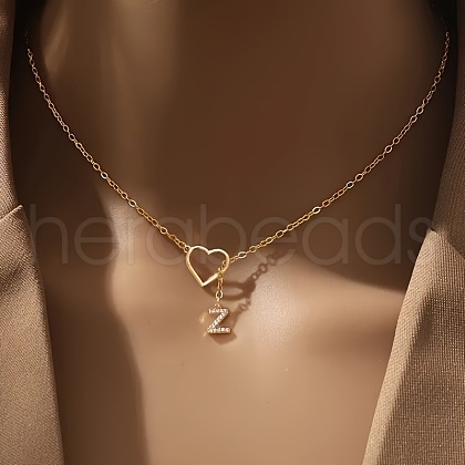 Heart Letter Brass Micro Pave Clear Cubic Zirconia Initial Lariat Necklaces FS-WG6D374-26-1