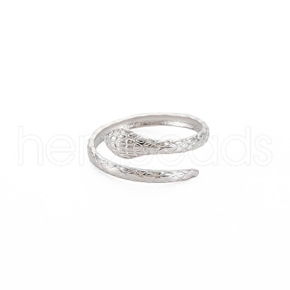 Non-Tarnish 304 Stainless Steel Snake Open Cuff Ring for Women RJEW-S405-179P-1