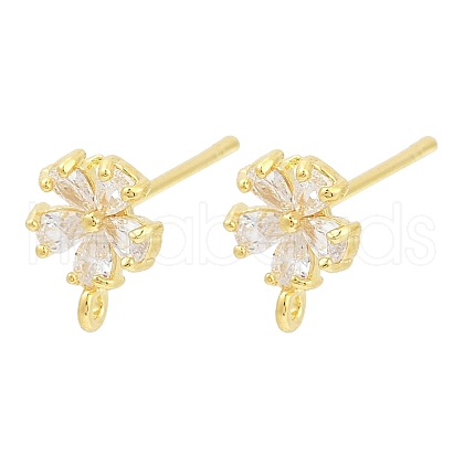 Brass Micro Pave Clear Cubic Zirconia Stud Earring Findings KK-Z099-02G-01-1