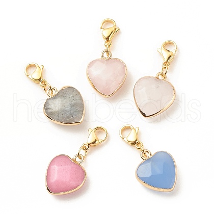 Natural Gemstone Heart Pendant Decorations HJEW-JM00687-1