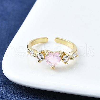 Brass Micro Pave Cubic Zirconia Open Cuff Rings for Women RJEW-F179-03G-1