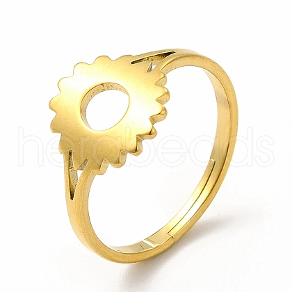 Ion Plating(IP) 304 Stainless Steel Sunflower Adjustable Ring for Women RJEW-B027-17G-1