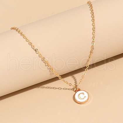 Alloy White Enamel Disc with Initial Pendant Necklaces for Women WG552C5-03-1