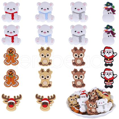 18Pcs 9 Style Christmas Themed Food Grade Eco-Friendly Silicone Beads SIL-SZ0001-16-1