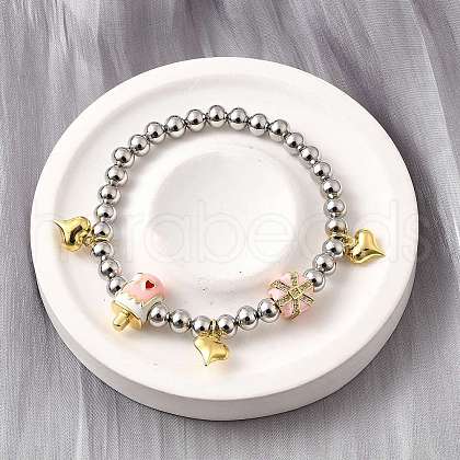 Brass Enamel Round Beads Charm Bracelets for Women BJEW-D317-11E-PG-1