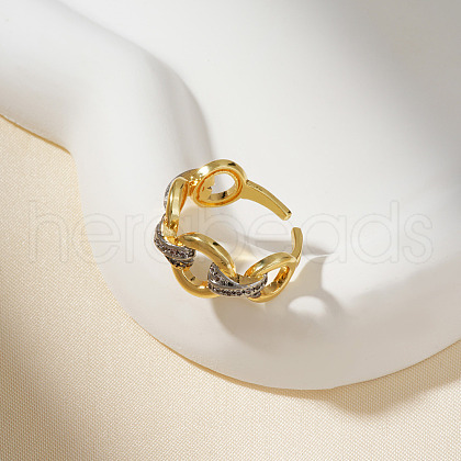 Elegant Geometric Brass Micro Pave Cubic Zirconia Cuff Rings for Women KY7986-2-1