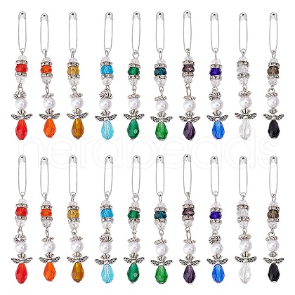 20Pcs 10 Colors Glass & Alloy Angel Brooch JEWB-WR00001-1
