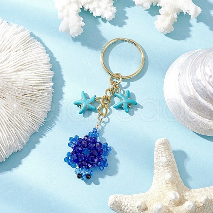 Glass and Synthetic Turquoise Turtle keychains KEYC-MZ00040-02-1