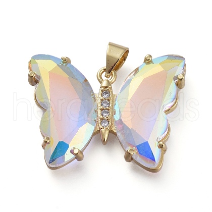 Brass Micro Pave Clear Cubic Zirconia Pendants ZIRC-P079-A01-02-1