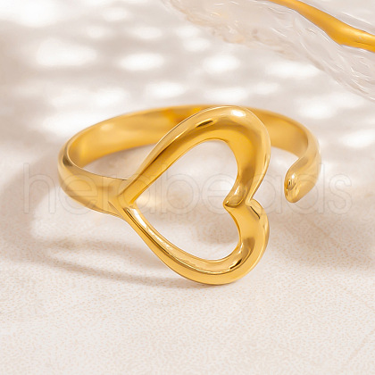 Hollow Heart 304 Stainless Steel Adjustable Open Cuff Rings for Women RJEW-M103-01B-G-1