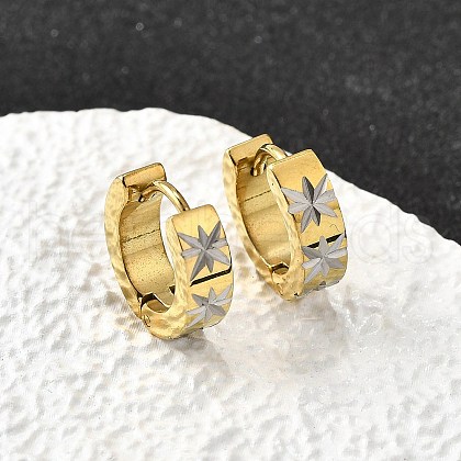 304 Stainless Steel Two Tone Star Hoop Earrings EJEW-D308-12PG-1