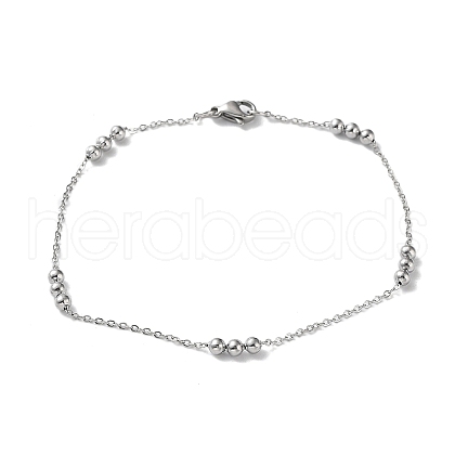Non-Tarnish 304 Stainless Steel Round Beaded Link Chain Bracelets for Women BJEW-D033-01P-1