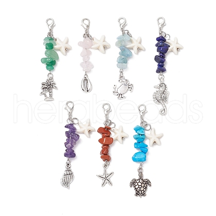 Chakra Natural & Synthetic Gemstone Chips Starfish Pendant Decoration HJEW-JM03004-1