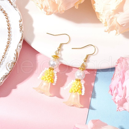 Human Handmade Glass Seed Beads Dangle Earrings EJEW-MZ00446-01-1