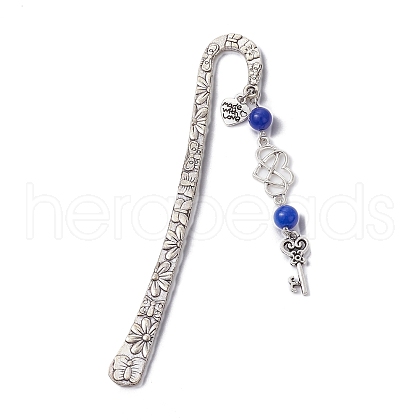 Mother's Day Key & Infinity Love Heart Pendant Bookmark with Natural Malaysia Jade AJEW-JK00259-04-1