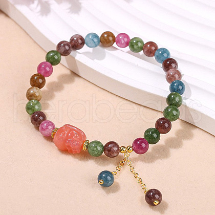 Natural Chalcedony Round Beads Charm Bracelets WGA2183-10-1