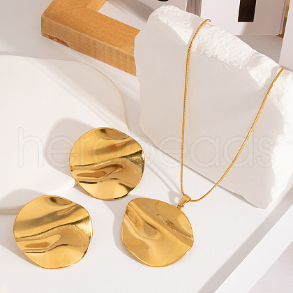 Vintage 304 Stainless Steel Flat Round Pendant Necklaces & Stud Earrings Sets for Women LD8078-1-1