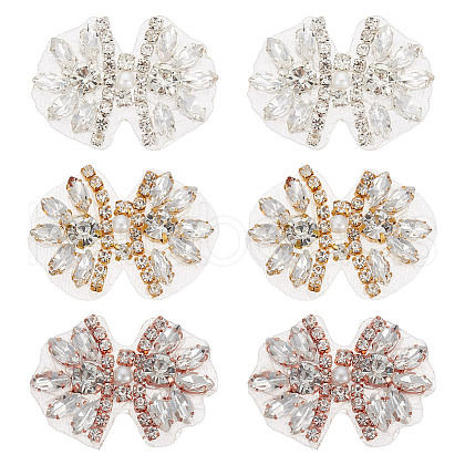  6Pcs 3 Colors Alloy with Glass Rhinestone Bowknot AJEW-NB0006-23-1
