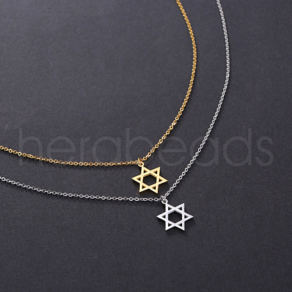 304 Stainless Steel Star of David Pendant Necklaces for Women FS-WG79488-02-1