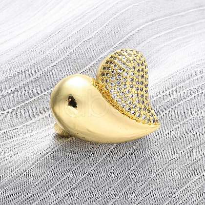 Brass Micro Pave Cubic Zirconia Adjustable Cuff Rings for Women RJEW-U053-07G-1