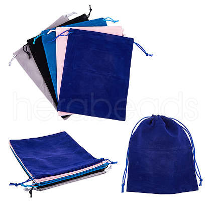 HOBBIESAY 10Pcs 5 Colors Velvet Drawstring Gift Bags TP-HY0001-14-1