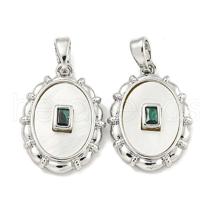 Brass with Cubic Zirconia with Sea Shell Pendant KK-Q820-19P-1