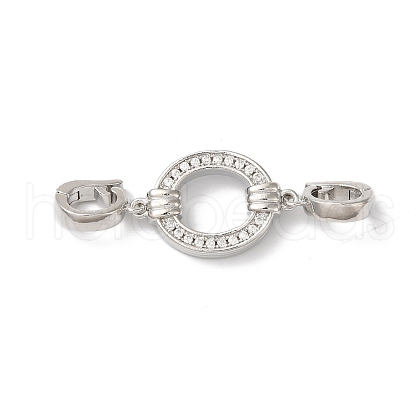 Rack Plating Brass Micro Pave Clear Cubic Zirconia Fold Over Clasps KK-A222-09P-1