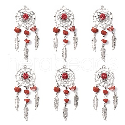 Natural Red Jasper Dream Catcher Pendants PALLOY-MZ00709-05-1
