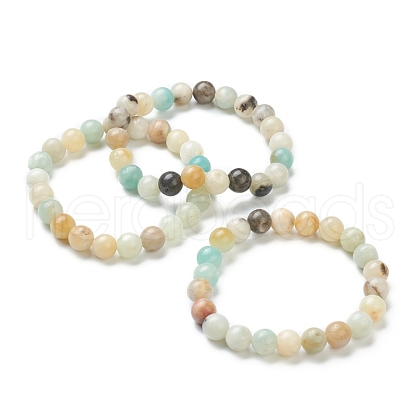 Natural Amazonite Beaded Stretch Bracelets BJEW-D446-C-31-1