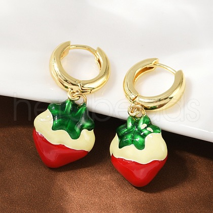 Strawberry Brass Enamel Hoop Earrings EJEW-F895-21B-G-1