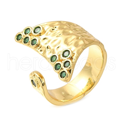 Fishtail Rack Plating Brass Micro Pave Cubic Zirconia Open Cuff Rings for Women RJEW-M022-06G-02-1