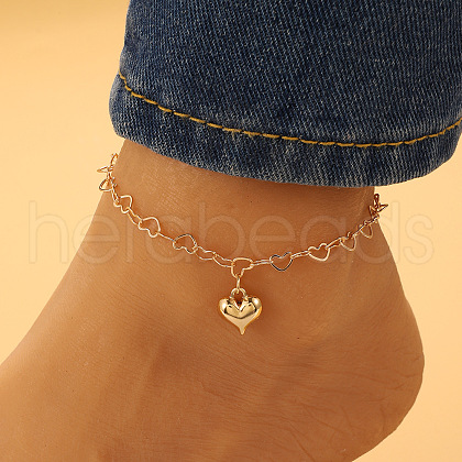 Fashionable Bohemian Style Alloy Heart Link Charm Anklets for Women WG497D9-08-1