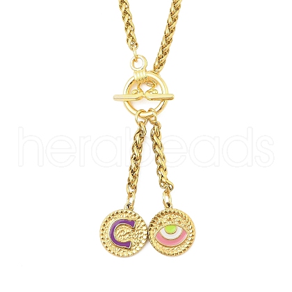 Ion Plating(IP) 304 Stainless Steel Purple Enamel Letter & Eye Pendant Wheat Chain Necklaces STAS-Z102-01G-C-1
