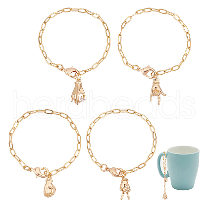 Brass & Cubic Zirconia Gesture Cup Handle Pendant Decorations HJEW-AB00450-1