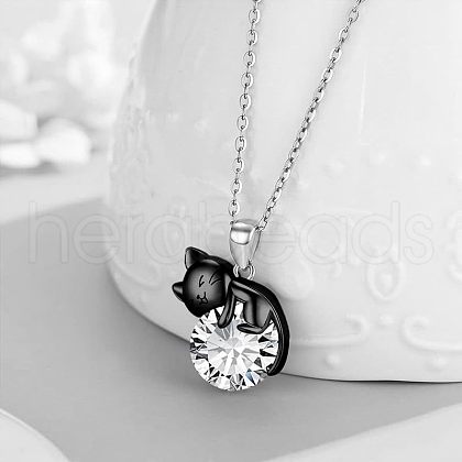 Alloy Rhinestone Black Cat Pendant Necklaces for Women FS-WG73583-03-1