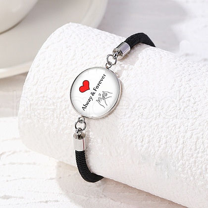 Alloy Glass Flat Round Link Bracelets WG69686-07-1