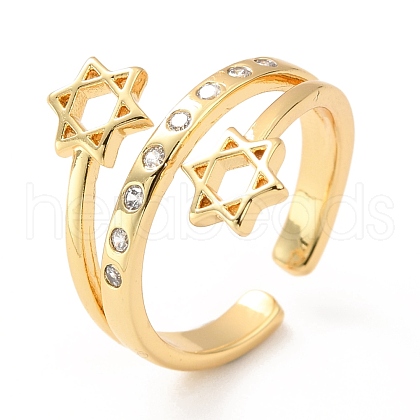 Clear Cubic Zirconia Star of David Cuff Ring RJEW-M142-03G-1