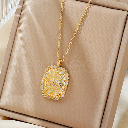 Brass Micro Pave Clear Cubic Zirconia Evil Eye Tarot Pendant Necklaces FT3640-1-1