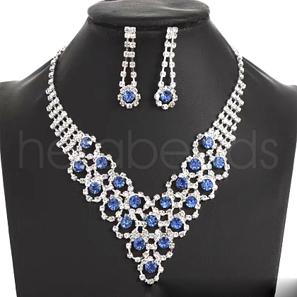 Flower Brass Rhinestone Pendant Necklaces & Stud Earrings Sets FS-WG97465-01-1